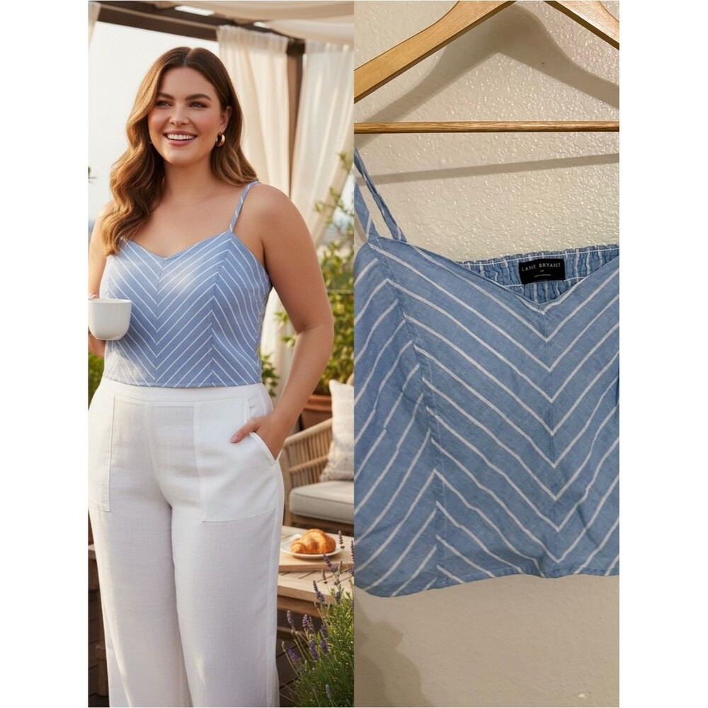 Lane Bryant Blue White Stripe Linen Blend Cami Top Size 18